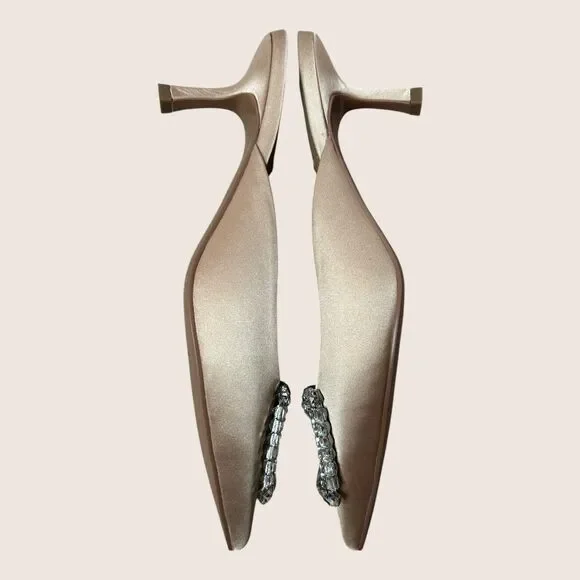 ✨ BIBI LOU ANTHRO CREAM AOI SATIN JEWELED BUCKLE KITTEN HEEL MULE EU39 US9 - Picture 3 of 8